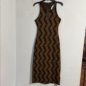 House of Harlow 1960 Black and Mustard Patterned Midi Dress